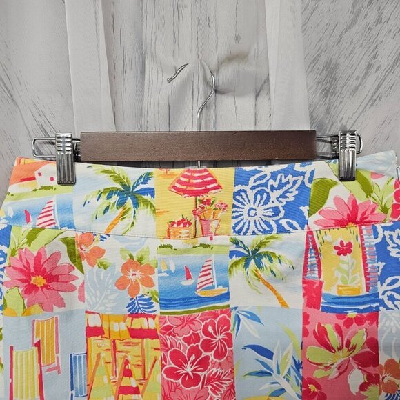 Vintage Talbots Blue Pink Tropical Nautical Beach Patchwork Island Skirt 8 - Picture 2 of 13